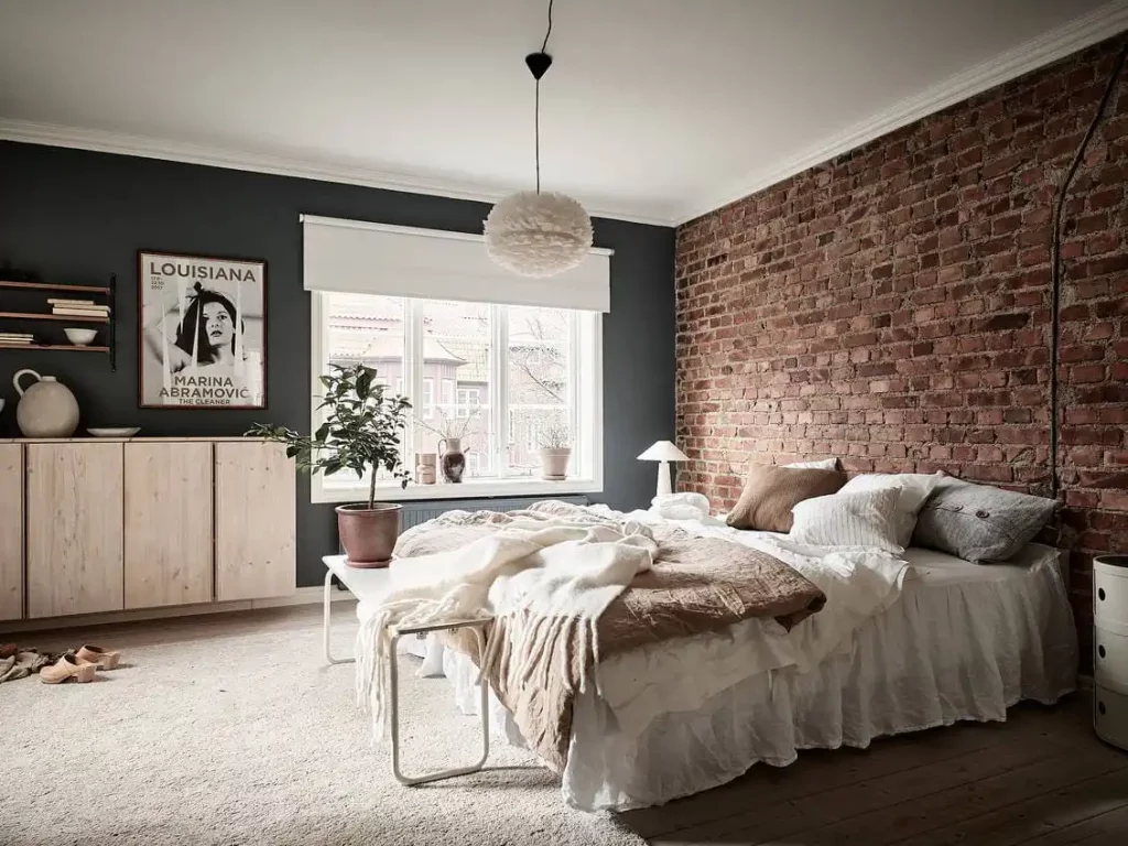 originele bakstenen muur slaapkamer