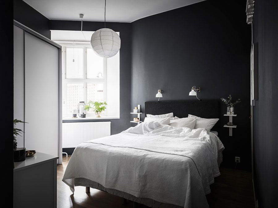 Stoere Scandinavische slaapkamer zwarte muren Wooninspiratie