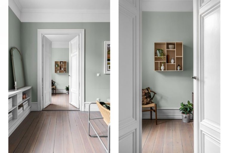 Woonkamer met mintgroene muren in een klein appartement Wooninspiratie